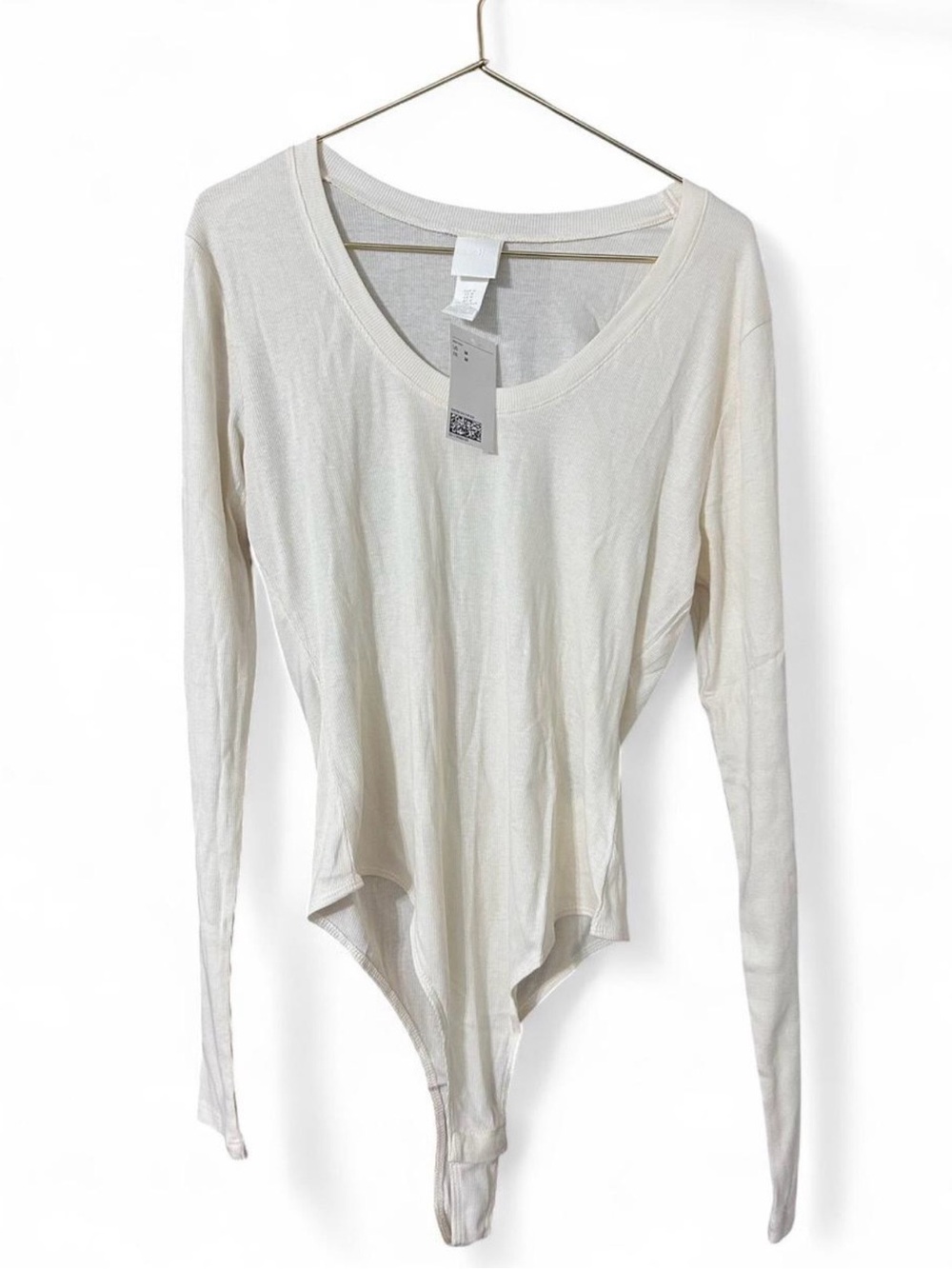 NEW H&M White Ribbed Long Sleeve Bodysuit Women’s Medium